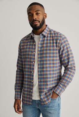 Massimo Dutti Tessuto Italiano Blue Plaid Long Sleeve Shirt Size L